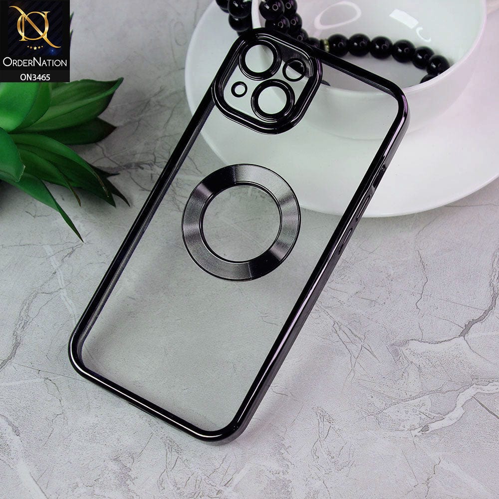 iPhone 13 Cover - Black - Soft Color Borders Logo Hole With Camera Protection Clear Back Case