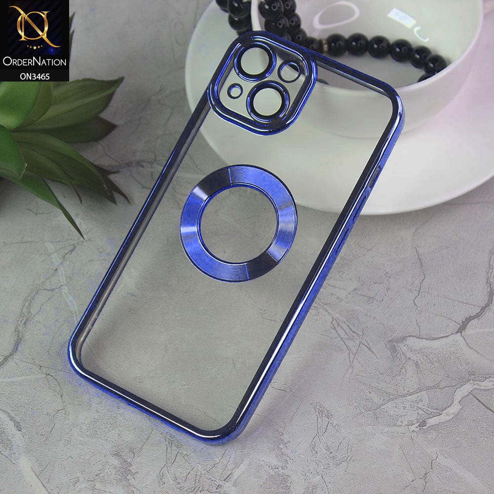 iPhone 13 Cover - Dark Blue - Soft Color Borders Logo Hole With Camera Protection Clear Back Case