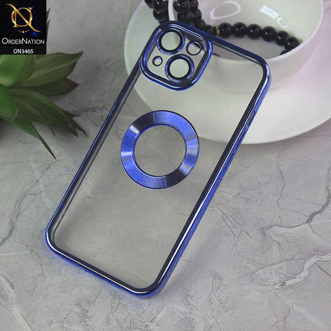 iPhone 13 Cover - Dark Blue - Soft Color Borders Logo Hole With Camera Protection Clear Back Case