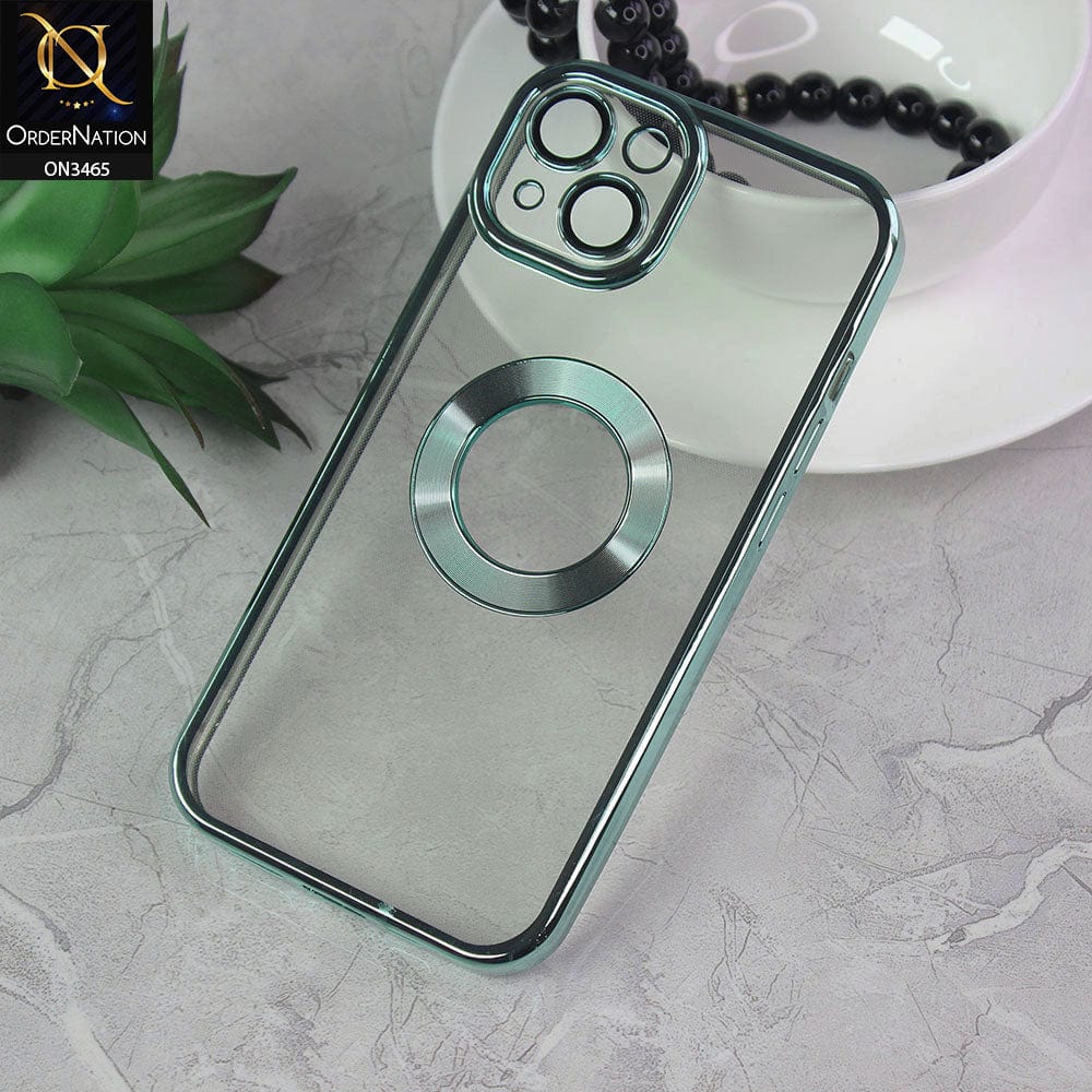 iPhone 13 Cover - Green - Soft Color Borders Logo Hole With Camera Protection Clear Back Case