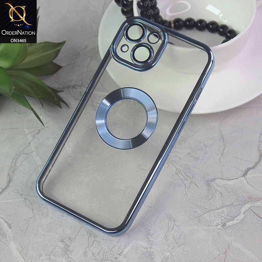 iPhone 13 Cover - Sierra Blue - Soft Color Borders Logo Hole With Camera Protection Clear Back Case