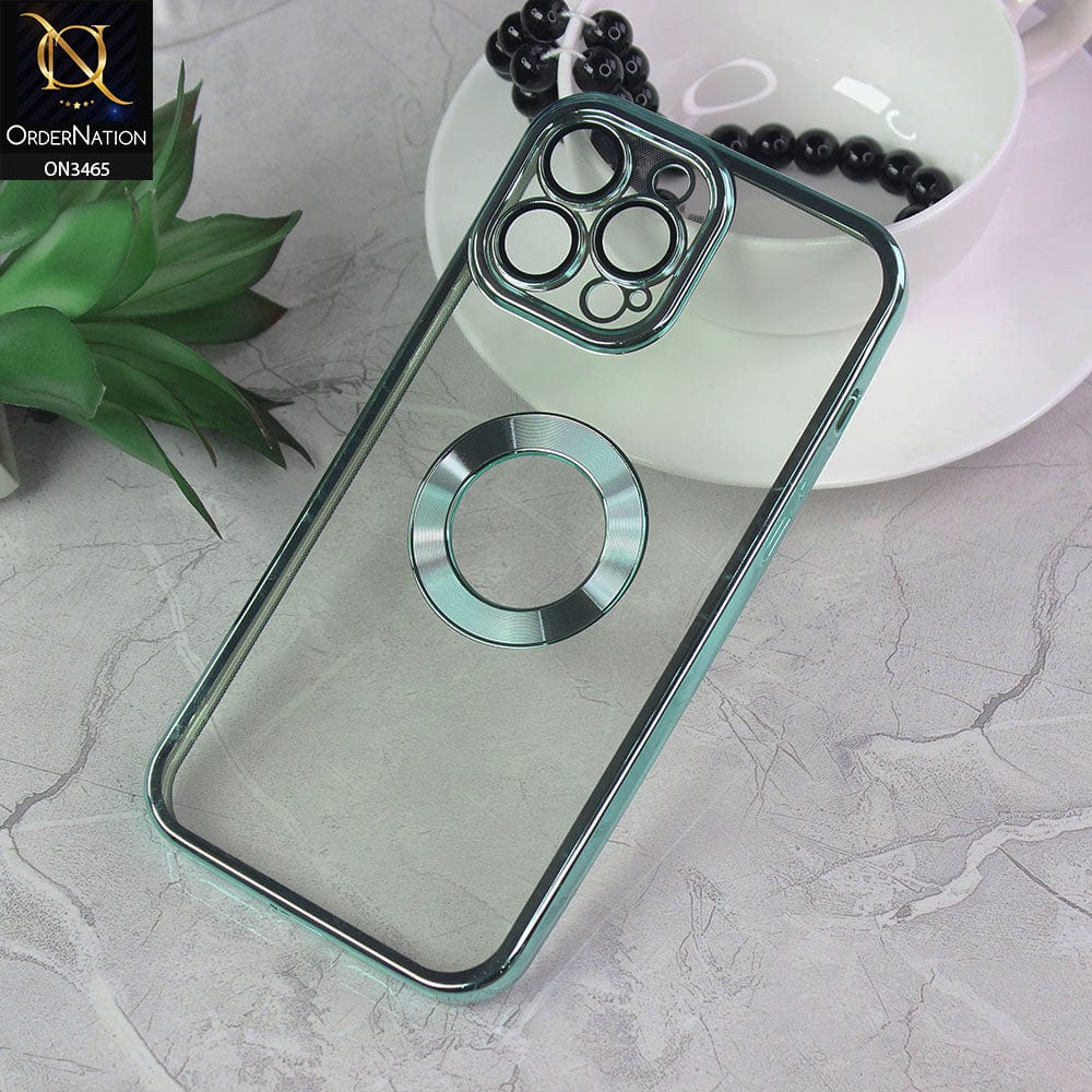 iPhone 13 Pro Cover - Green - Soft Color Borders Logo Hole With Camera Protection Clear Back Case