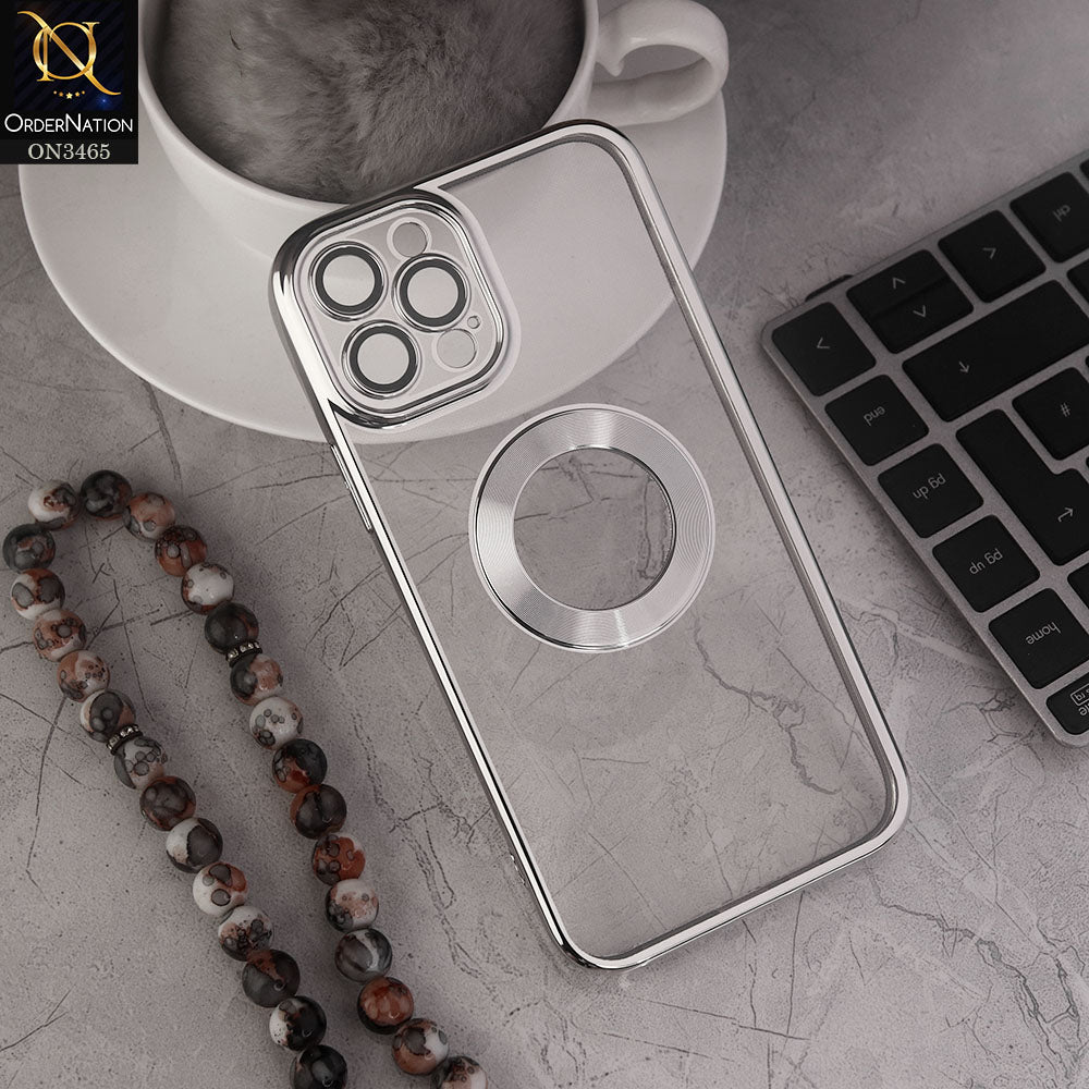 iPhone 13 Pro Cover - Silver - Soft Color Borders Logo Hole With Camera Protection Clear Back Case