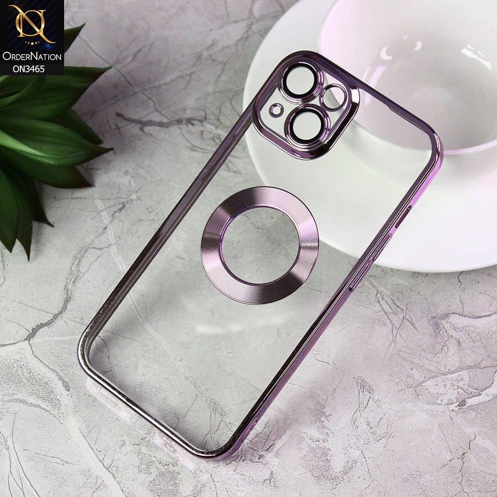 iPhone 14 Cover  - Light Purple - Soft Color Borders Logo Hole With Camera Protection Clear Back Case