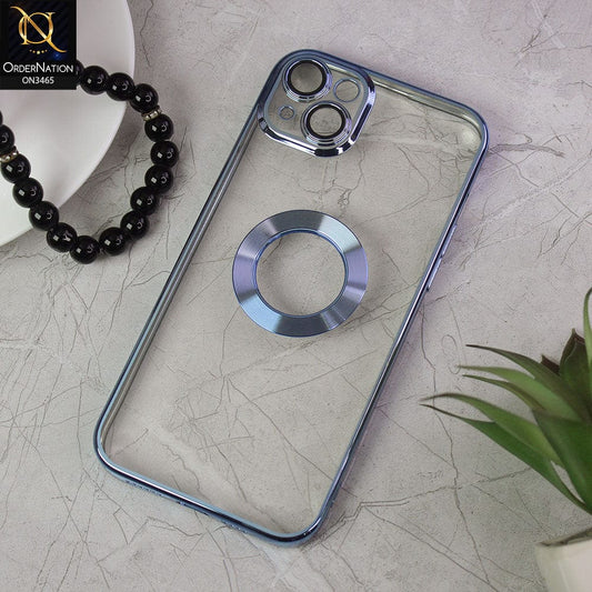 iPhone 14 Plus Cover - Blue - Soft Color Borders Logo Hole With Camera Protection Clear Back Case