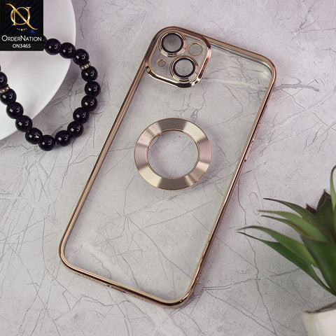 iPhone 14 Plus Cover - Golden - Soft Color Borders Logo Hole With Camera Protection Clear Back Case