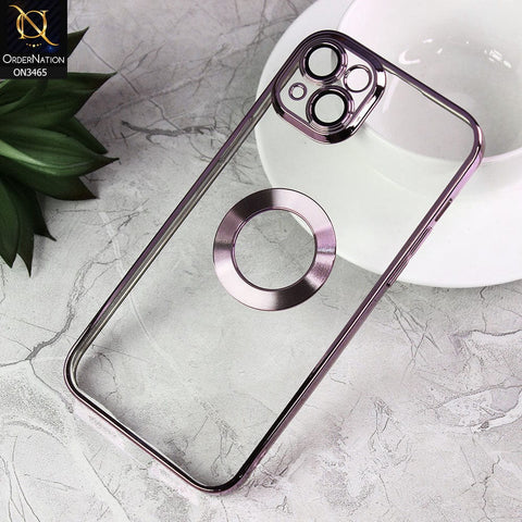 iPhone 14 Plus  Cover  - Light Purple - Soft Color Borders Logo Hole With Camera Protection Clear Back Case