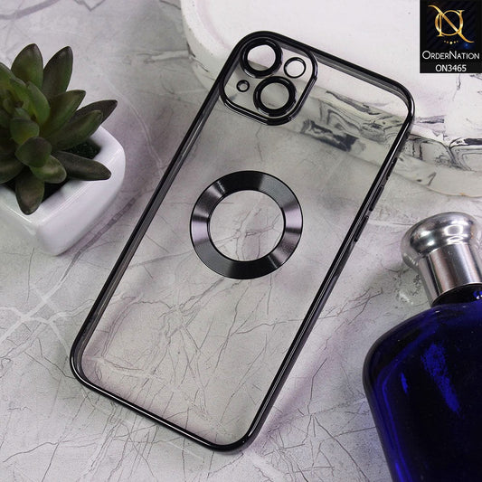 iPhone 14 Plus Cover - Black - Soft Color Borders Logo Hole With Camera Protection Clear Back Case