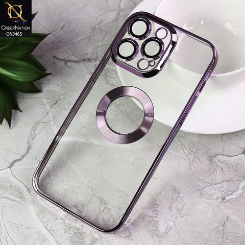 iPhone 14 Pro Max  Cover  - Light Purple - Soft Color Borders Logo Hole With Camera Protection Clear Back Case