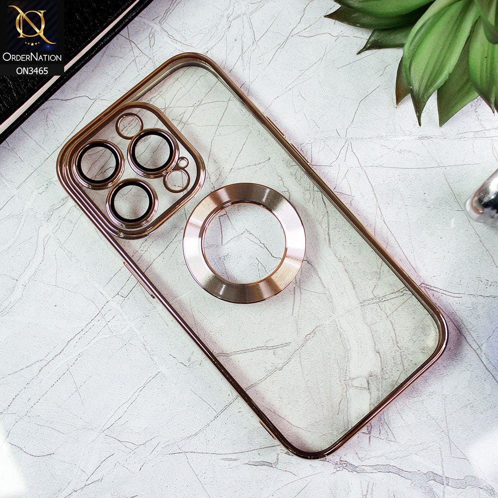 iPhone 14 Pro Cover - Golden - Soft Color Borders Logo Hole With Camera Protection Clear Back Case