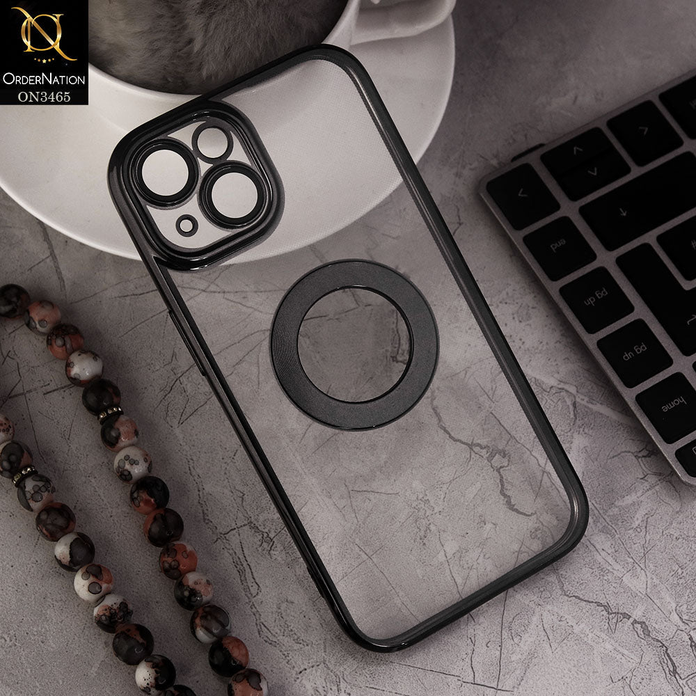 iPhone 15 Cover - Black - Soft Color Borders Logo Hole With Camera Protection Clear Back Case