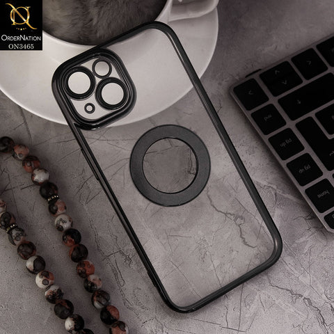 iPhone 15 Cover - Black - Soft Color Borders Logo Hole With Camera Protection Clear Back Case
