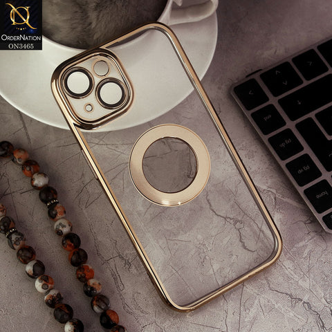 iPhone 15 Cover - Golden - Soft Color Borders Logo Hole With Camera Protection Clear Back Case