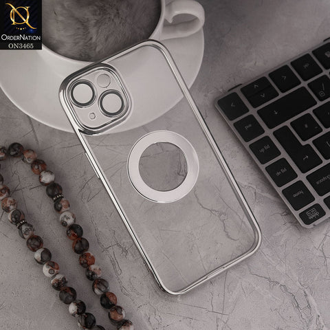 iPhone 15 Cover - Silver - Soft Color Borders Logo Hole With Camera Protection Clear Back Case