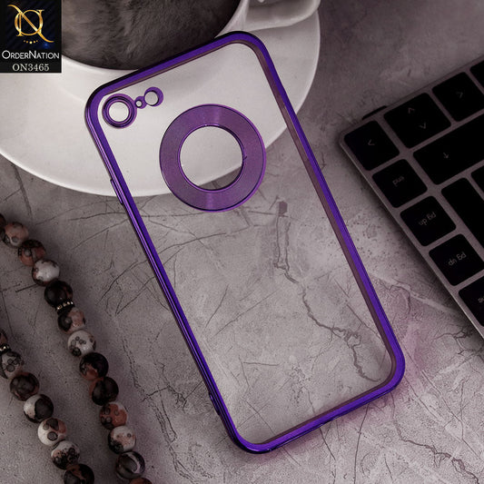 iPhone 7 Cover - Violet - Soft Color Borders Logo Hole With Camera Protection Clear Back Case