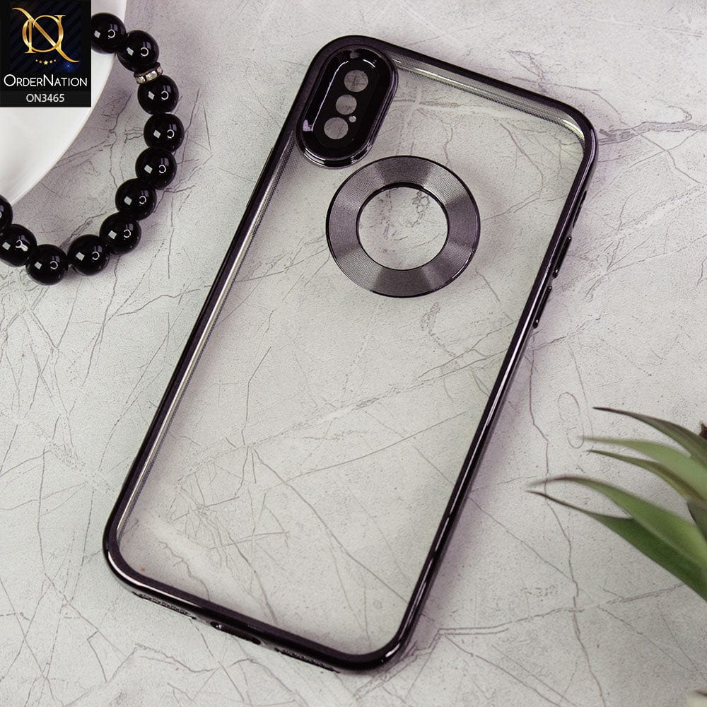 iPhone XS / X Cover - Black - Soft Color Borders Logo Hole With Camera Protection Clear Back Case