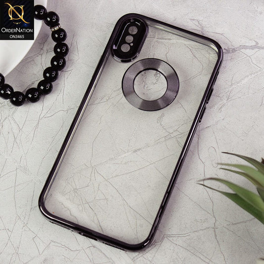 iPhone XS / X Cover - Black - Soft Color Borders Logo Hole With Camera Protection Clear Back Case