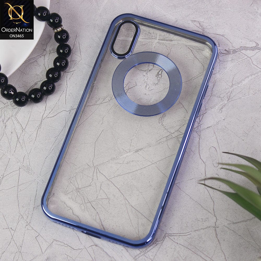 iPhone XS / X Cover - V2 - Soft Color Borders Logo Hole With Camera Protection Clear Back Case