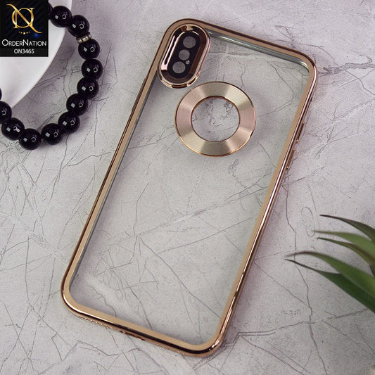 iPhone XS / X Cover - Golden - Soft Color Borders Logo Hole With Camera Protection Clear Back Case
