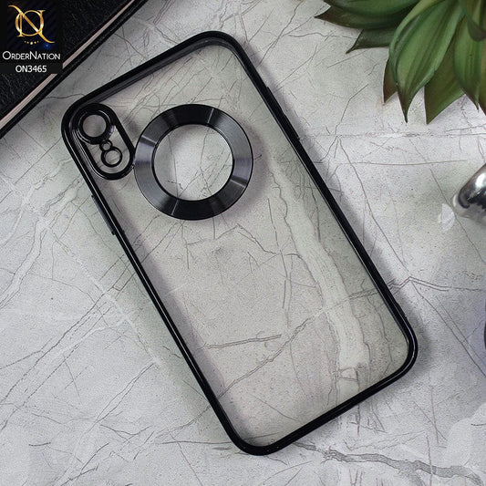 iPhone XR Cover - Black - Soft Color Borders Logo Hole With Camera Protection Clear Back Case