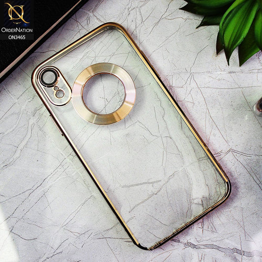 iPhone XR Cover - Golden - Soft Color Borders Logo Hole With Camera Protection Clear Back Case