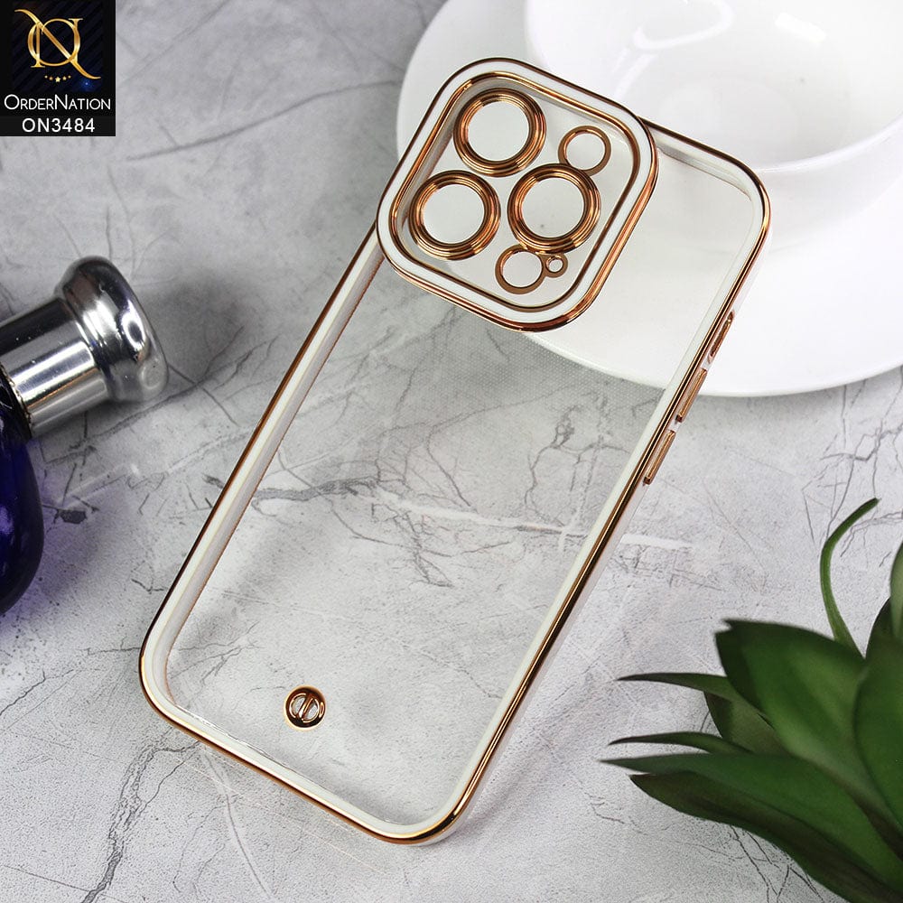 iPhone 14 Pro Cover - White - New Electroplated Side Borders Camera Protection Case
