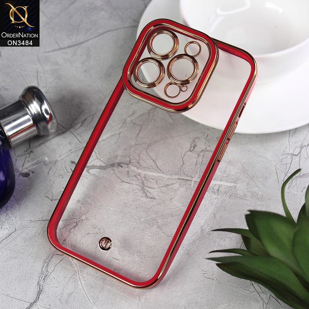 iPhone 14 Pro Cover - Red - New Electroplated Side Borders Camera Protection Case