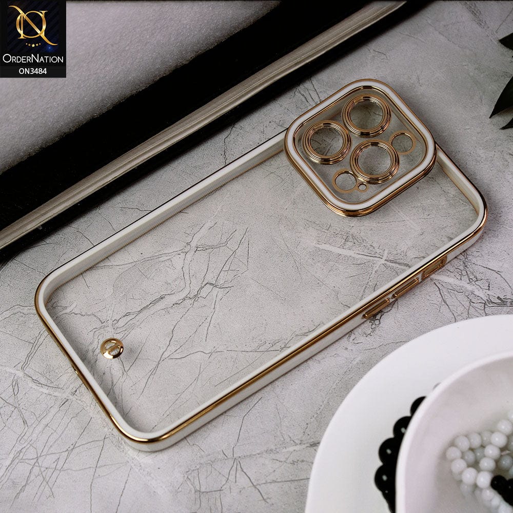 iPhone 14 Pro Max Cover - White -New Electroplated Side Borders Camera Protection Case