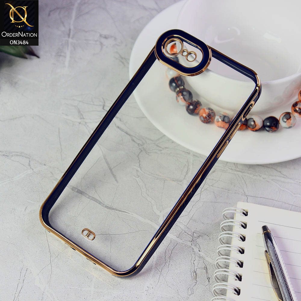 iPhone SE 2020 Cover - Blue - New Electroplated Side Borders Camera Protection Case