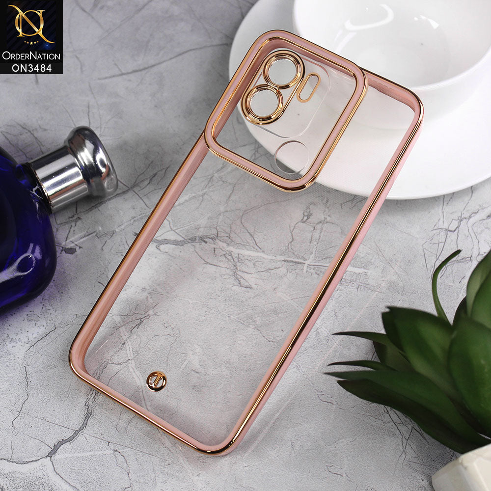 Xiaomi Redmi A1 Plus Cover - Pink - New Electroplated Side Borders Camera Protection Case