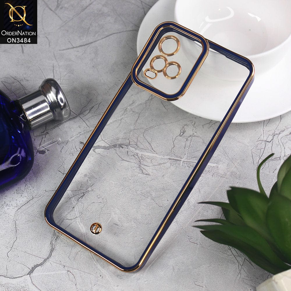 vivo Y33t Cover - Blue - New Electroplated Side Borders Camera Protection Case