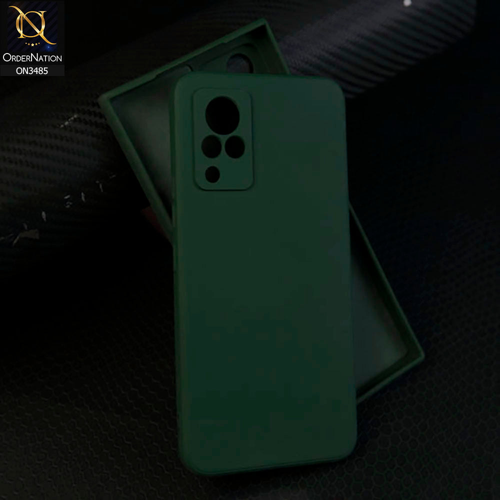 Vivo V21s Cover - Dark Green - ONation Silica Gel Series - HQ Liquid Silicone Elegant Colors Camera Protection Soft Case