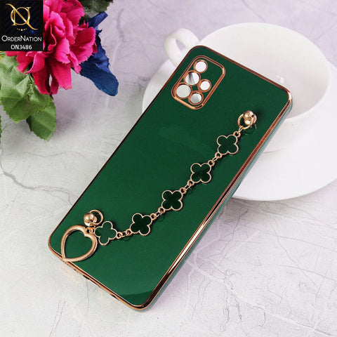 Samsung Galaxy A71 Cover - Green - Electroplated Edges Soft Silicone Flower Chain Finger Holder Case