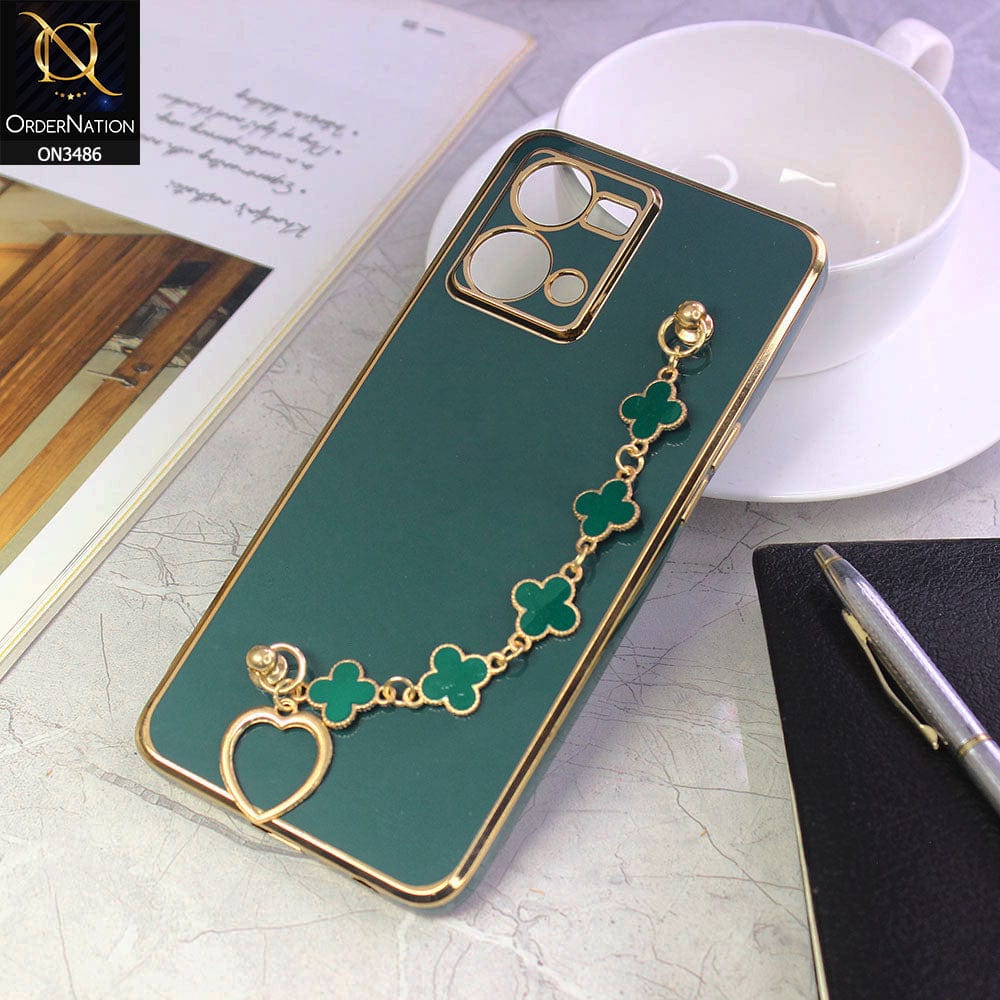 Oppo F21 Pro 4G Cover - Green - Electroplated Edges Soft Silicone Flower Chain Finger Holder Case
