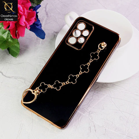 Samsung Galaxy A52 Cover - Black - Electroplated Edges Soft Silicone Flower Chain Finger Holder Case