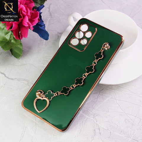 Samsung Galaxy A52s 5G Cover - Green - Electroplated Edges Soft Silicone Flower Chain Finger Holder Case