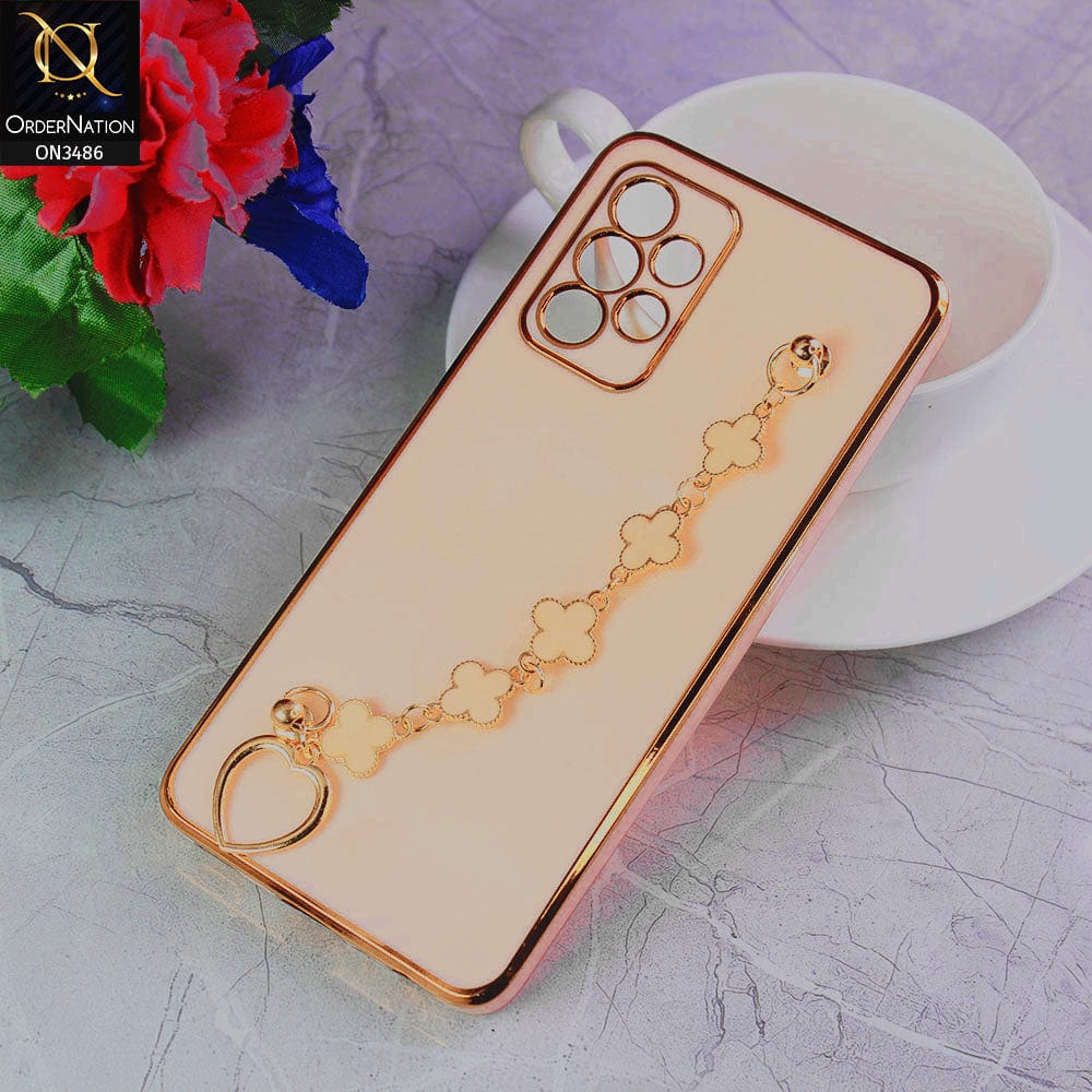 Samsung Galaxy A52 Cover - Pink - Electroplated Edges Soft Silicone Flower Chain Finger Holder Case