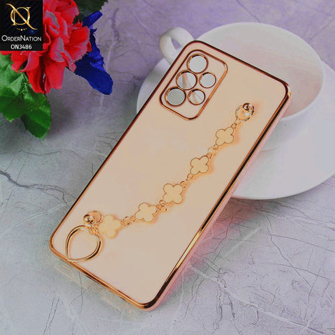 Samsung Galaxy A52 Cover - Pink - Electroplated Edges Soft Silicone Flower Chain Finger Holder Case