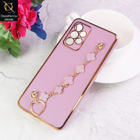 Samsung Galaxy A52 Cover - Purple - Electroplated Edges Soft Silicone Flower Chain Finger Holder Case