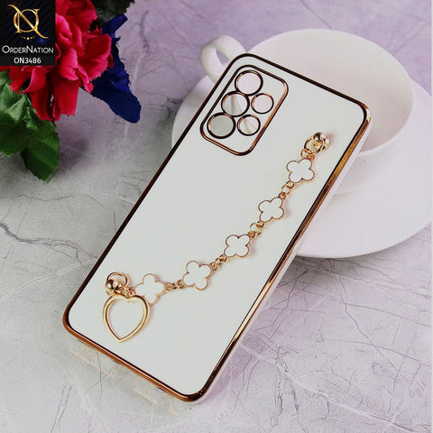 Samsung Galaxy A52s 5G Cover - White - Electroplated Edges Soft Silicone Flower Chain Finger Holder Case