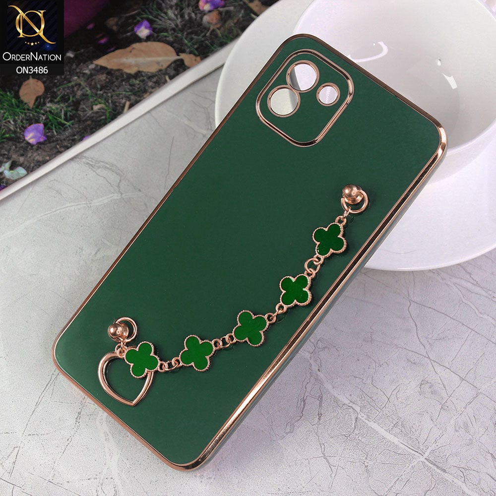 Samsung Galaxy A03 Cover - Green - Electroplated Edges Soft Silicone Flower Chain Finger Holder Case