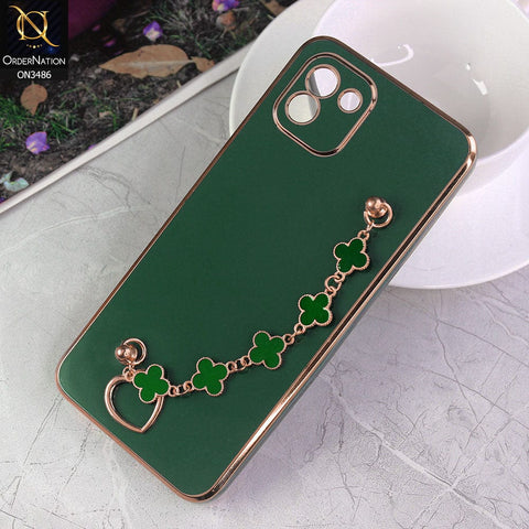 Samsung Galaxy A03 Cover - Green - Electroplated Edges Soft Silicone Flower Chain Finger Holder Case