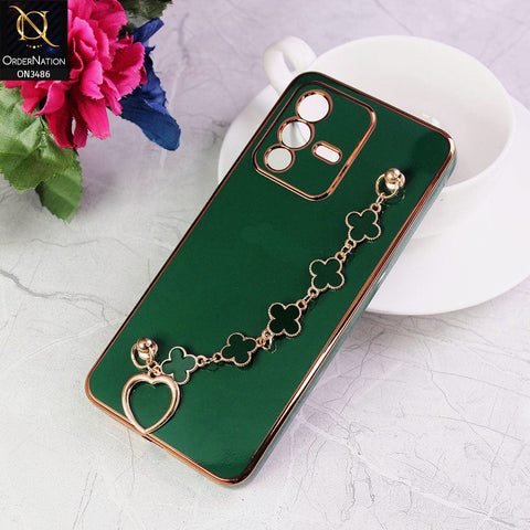 Vivo S12 Cover - Green - Electroplated Edges Soft Silicone Flower Chain Finger Holder Case