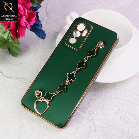 Vivo V23e 5G Cover - Green - Electroplated Edges Soft Silicone Flower Chain Finger Holder Case