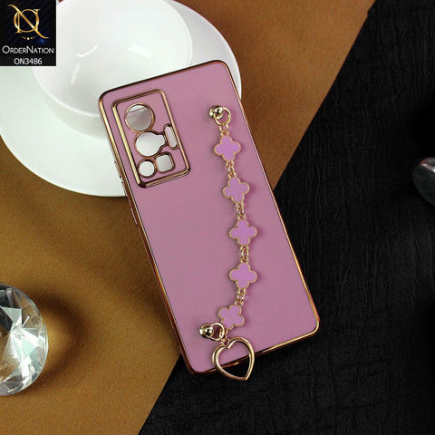 Vivo X70 Pro Cover  - Mauve - Electroplated Edges Soft Silicone Flower Chain Finger Holder Case
