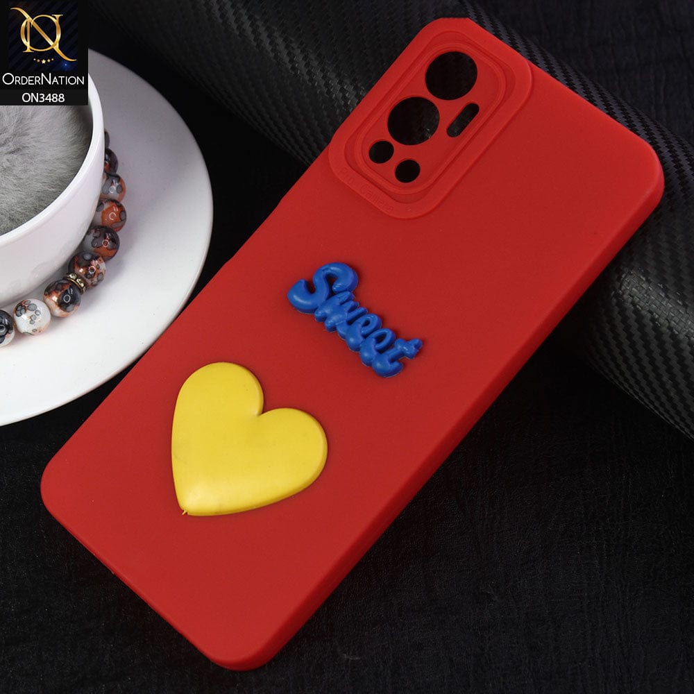 Infinix Hot 12 Cover - Red - Design 1 - Candy Color Cute Look  Soft Silicone Sweet Case