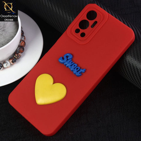 Infinix Hot 12 Cover - Red - Design 1 - Candy Color Cute Look  Soft Silicone Sweet Case