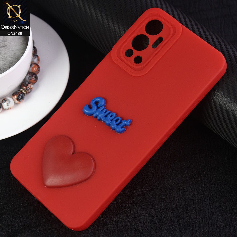 Infinix Hot 12 Cover - Red - Design 3 - Candy Color Cute Look  Soft Silicone Sweet Case