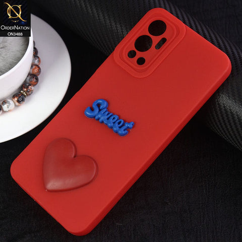 Infinix Hot 12 Cover - Red - Design 3 - Candy Color Cute Look  Soft Silicone Sweet Case
