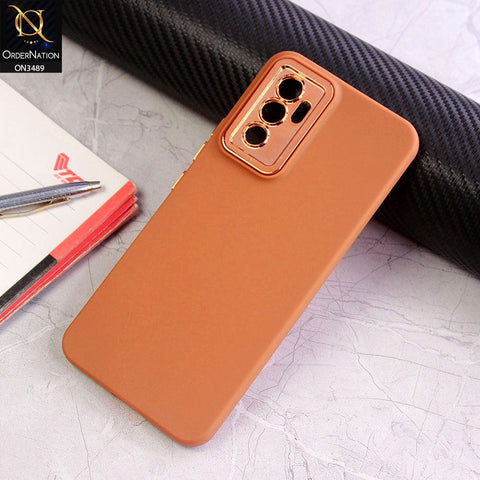 Vivo V23e 5G Cover - Brown - Rubberized Tpu+Pc Anti Scratch Shiny Camera Lens Protection Soft Case